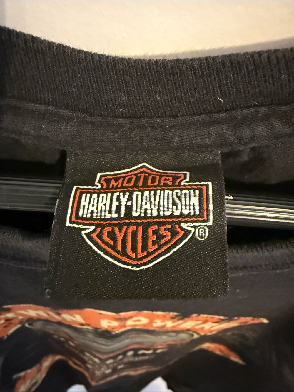 Harley-Davidson Black Tee with Orange & Cream Motor Oil Graphic - Picture 3 of 5